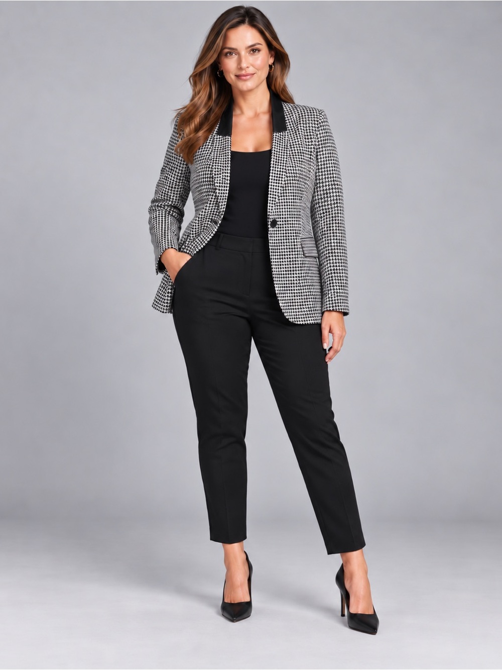 Lane Bryant Black & White Houndstooth Blazer